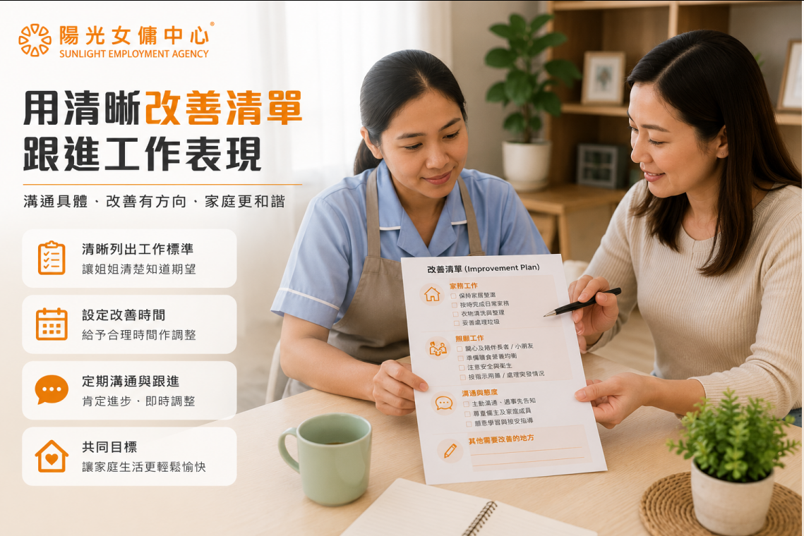 僱主使用清晰改善清單與工人姐姐跟進家務及照顧工作
